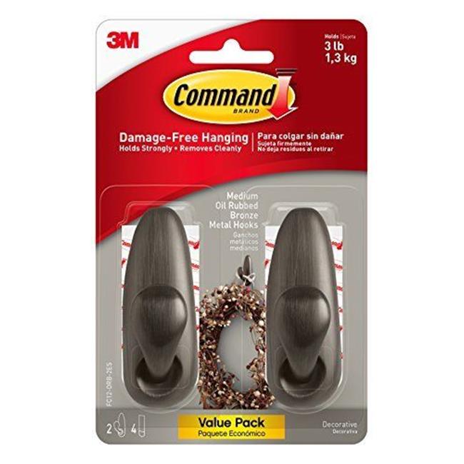 Command 2pk Medium Sized Forever Classic Decorative Hooks Oil Rubbed Bronze: Wall & Towel Hooks, 3lb Capacity, Metal - Bellso